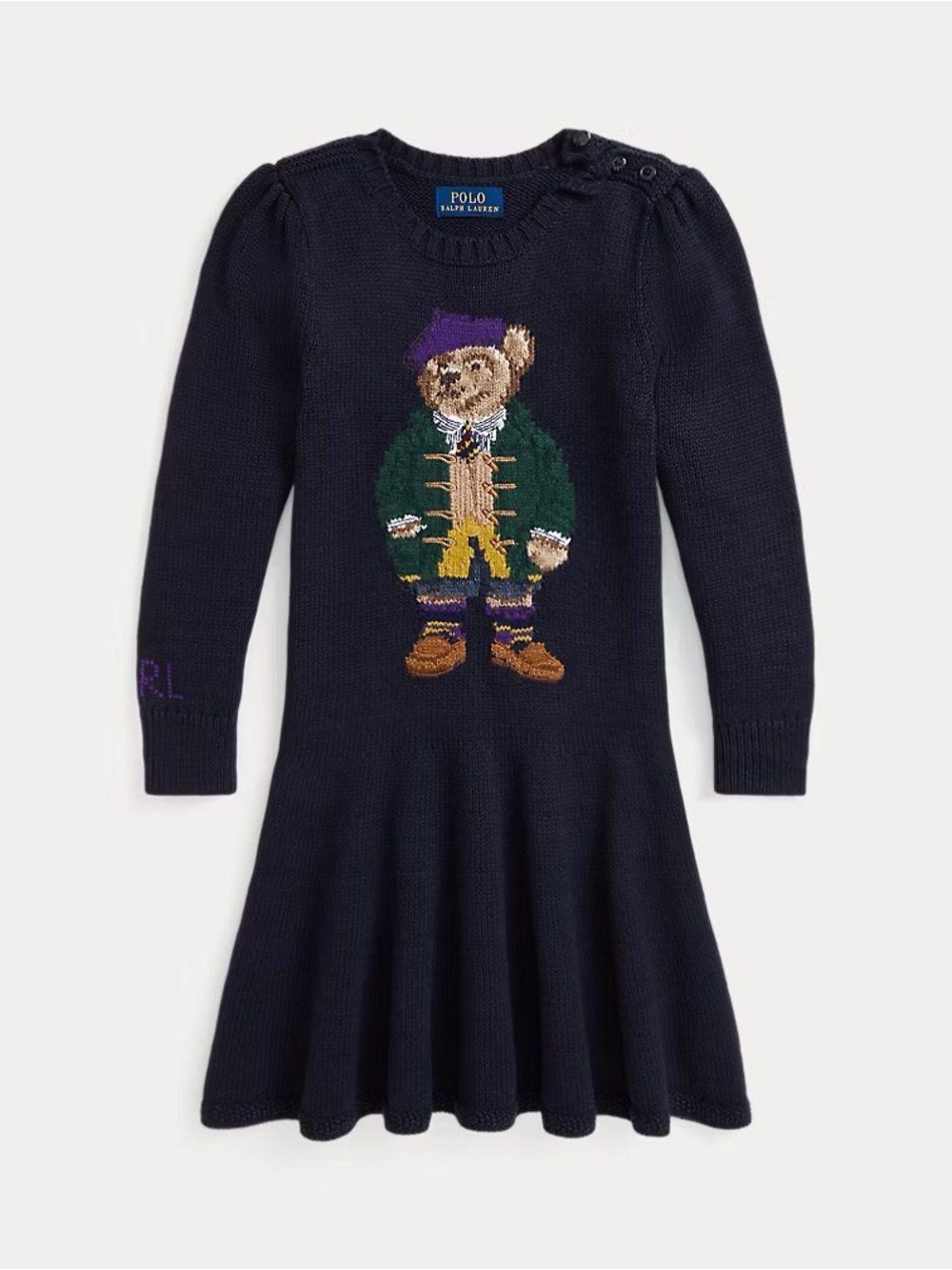 Polo Ralph Lauren Kid's Girl's Blue Polo Bear Knit Sweater Dress Size M (10-12)